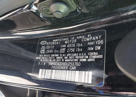 2013 Hyundai Genesis 3.8 from USA, damaged, VIN KMHGC4DD9DU253760